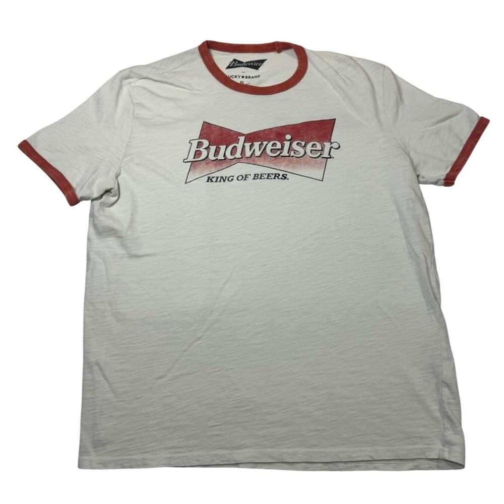 Lucky brand Budweiser off white shirt size with red logo king of beers